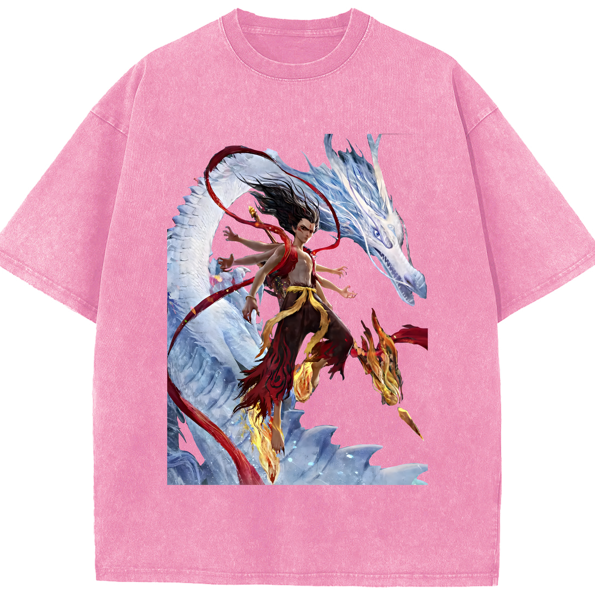 （画像用） Ne Zha 2 ナタ 魔童の大暴れ 綿100% ヴィンテージ風 半袖Tシャツ（フロントプリント）